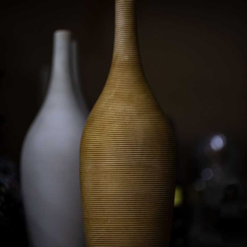 Ribbed Ceramic Vase Pair